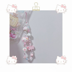 Pink Beaded Phone Lanyard – Cute Cartoon Pendant & Camera Charm