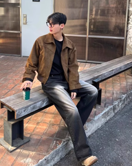 Maillard Retro Brown Suede Vintage Short Flight Jacket for Men