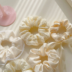Milk White Lace Tulle Scrunchie - Korean Princess Soft Sweet Hair Accessory