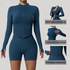 Women's Zipper High Neck Long Sleeve Yoga Jacket - Slim-Fit Quick-Dry Activewear for Outdoor Fitness & Gym