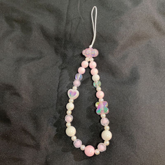 INS Style Pink Beaded Flower Phone Chain – Universal Phone Strap with Camera Charm