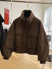 Men Padded Utility Stand Collar Jacket with Large Pockets