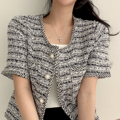 Elegant Short Sleeve Cropped Cardigan Jacket for Women