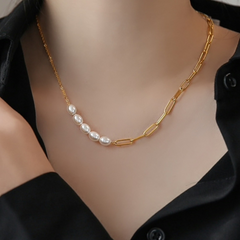 Minimalist Pearl & Plaid Teardrop Pendant Necklace Set