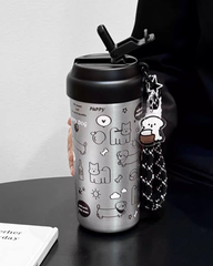 Cute Dog Park Ceramic Lined Insulated Tumbler with Straw, Large Capacity Thermal Coffee & Water Cup