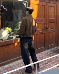 Maillard Retro Brown Suede Vintage Short Flight Jacket for Men