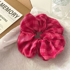 Dragon Fruit Plaid Scrunchie – Trendy K-Style Hair Tie