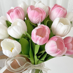 French Cream-Style Tulip Artificial Bouquet – Bridal Faux Flowers & Home Decor