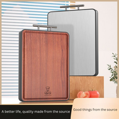 Antibacterial Ultraviolet Wood Cutting Board | Double-Sided Stainless Steel Chopping Block | Mold-Resistant, Durable, and Eco-Friendly Kitchen Board
