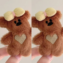 Plush Teddy Bear Bow Hair Clip – Cute Cartoon Duckbill Clip for Girls
