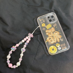 INS Style Pink Beaded Flower Phone Chain – Universal Phone Strap with Camera Charm