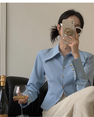 White French Style Pointed Collar Slim Fit Long Sleeve Shirt