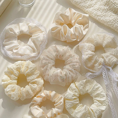 Milk White Lace Tulle Scrunchie - Korean Princess Soft Sweet Hair Accessory