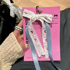 Balletcore Heart Bow Keychain – Blue Satin Bag Charm, Cute Girly Pendant