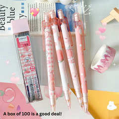 Automatic pencil box with peach dinosaur cartoon high-value movable pencils cute creative press pen