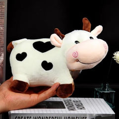 Adorable Standing Cow Plush Toy - Soft Stuffed Animal with Heart Spots & Pink Swirl Cheeks