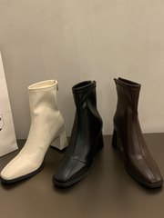 Women's Soft Leather Chunky Heel Slim-Fit Chelsea Ankle Boots