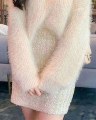 High Waist Tweed Sequin A-Line Mini Skirt Elegant Women Bottom