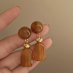French Vintage Acrylic Long Earrings – Cream Almond and Sunset Orange Elegant Statement Studs