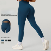 High-Waist Tummy Control Yoga Pants for Women - Ribbed Elastic Fitness Leggings, Butt Lift & High Stretch Running Sports Pants