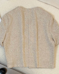 Light Coffee Short Sleeve Cropped Tweed Blazer Elegant Women Top