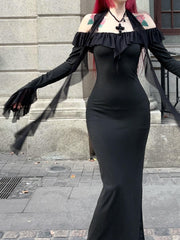 V-Neck Ruffle Long Sleeve Knitted Dress for Women | Slim-Fit Bodycon, Waist-Cinching, Knee-Length