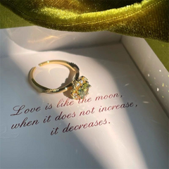 Vintage Olive Green Zircon Ring – Adjustable French Retro Style for Women