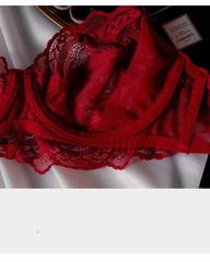 Red Lace Minimizing Bra and Panty Set Ultra Thin Elegant Lingerie