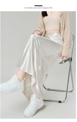 High Waist Acetate Satin A-Line Fishtail Midi Skirt