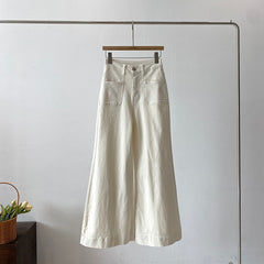 White High-Waist Wide-Leg Jeans – Loose Straight Stretch Denim Pants for Women