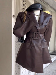 Retro Chic Leather Jacket: Women's Royal Sister-Style High-End Trendy Waist Suit
