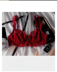 Red Lace Minimizing Bra and Panty Set Ultra Thin Elegant Lingerie