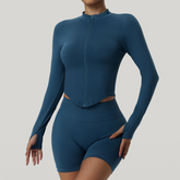 Women's Zipper High Neck Long Sleeve Yoga Jacket - Slim-Fit Quick-Dry Activewear for Outdoor Fitness & Gym