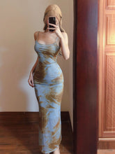 French tie-dye printed spaghetti strap dress long bodycon dress