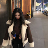 Shearling Lined Faux Suede Biker Jacket for Women