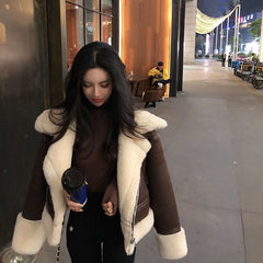 Shearling Lined Faux Suede Biker Jacket for Women