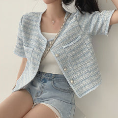 Elegant Short Sleeve Cropped Cardigan Jacket for Women