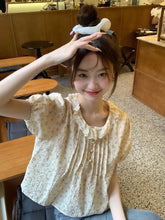 Korean Floral Doll Collar Blouse – Fresh Chiffon Ruffle Top