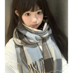 Korean Style Plaid Scarf for Women, Cute & Thickened Neck Scarf, Versatile Preppy JK Style