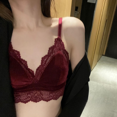 Tipsy Red Rose Ultra-Thin French-Style Lingerie Set – Velvet Lace Bralette Without Underwire
