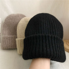 Women’s Double-Layer Rabbit Fur Knit Beanie