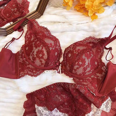 Red Lace Wireless Push-Up Bra for Small Bust Bridal Lingerie