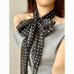 Elegant Polka Dot Silk Scarf for Women – Lightweight Retro Ribbon Neck Tie