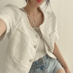 Elegant Short Sleeve Cropped Cardigan Jacket for Women
