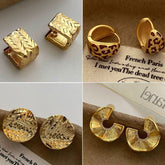 Gold Irregular Texture Stud Earrings – Leopard Pattern Design