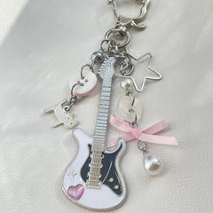 Handmade Beaded Cat Electric Guitar Keychain – Cute Kawaii Charm for Bags, Binders & Keys