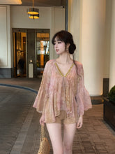 French Sequin V-Neck Chiffon Blouse – Elegant Loose Long Sleeve Statement Shirt for Women