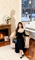 Women’s Elegant Black Knit Maxi Dress