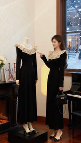Women’s Elegant Black Knit Maxi Dress