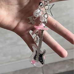 Handmade Beaded Cat Electric Guitar Keychain – Cute Kawaii Charm for Bags, Binders & Keys